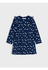 Sinsay - Sukienka z falbanami - granatowy. Kolor: niebieski. Materiał: bawełna. Typ sukienki: proste #1