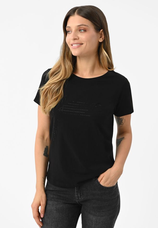 Volcano - Koszulka z dżetami T-MONIC. Okazja: na co dzień. Materiał: materiał, bawełna, jeans, elastan. Długość: krótkie. Wzór: geometria, nadruk. Styl: klasyczny, casual, elegancki