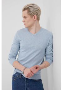 Tom Tailor sweter bawełniany męski. Okazja: na co dzień. Kolor: niebieski. Materiał: bawełna. Długość rękawa: długi rękaw. Długość: długie. Styl: casual