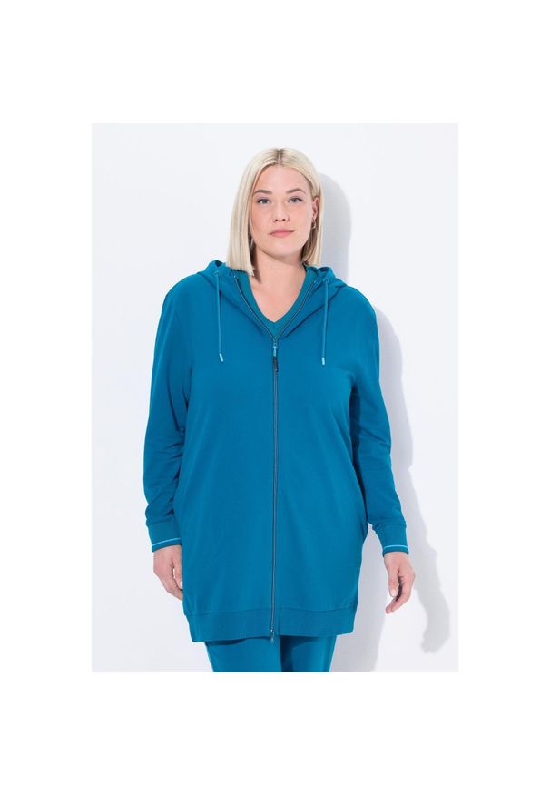 ULLA POPKEN - Damskie Bluza dresowa ozdobna lamówka oversize kaptur. Kolekcja: plus size. Kolor: szary, niebieski, wielokolorowy. Materiał: poliester, materiał, bawełna