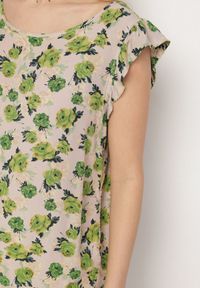 Born2be - Zielono-Beżowa Bawełniana Bluzka w Kwiaty Naperia. Okazja: na co dzień. Kolor: zielony. Materiał: bawełna. Wzór: kwiaty. Styl: casual, elegancki #6
