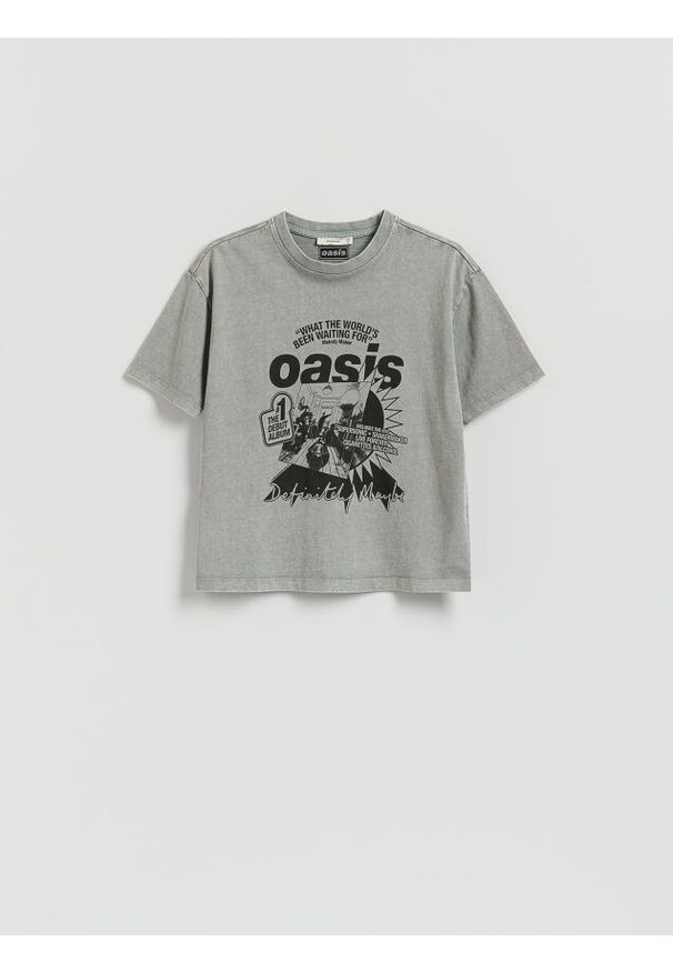 Reserved - T-shirt Oasis - ciemnoszary. Kolor: szary. Materiał: bawełna, dzianina