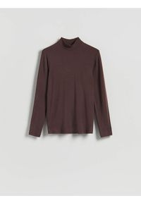 Reserved - Longsleeve z golfem - ciemnobrązowy. Typ kołnierza: golf. Kolor: brązowy. Materiał: dzianina. Długość rękawa: długi rękaw