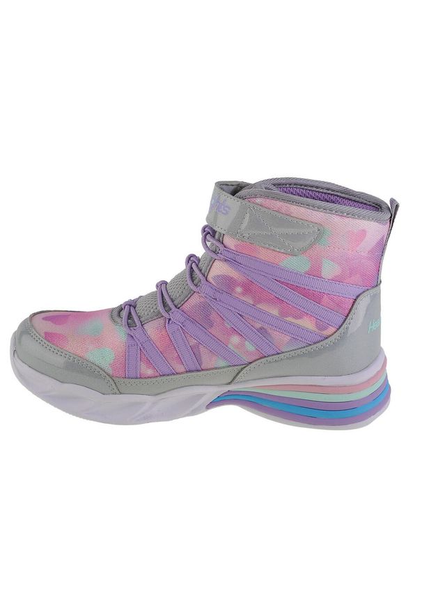 skechers - Buty do chodzenia dla dzieci Skechers Sweetheart Lights. Okazja: na co dzień. Wysokość cholewki: za kostkę. Zapięcie: rzepy. Kolor: szary, fioletowy, różowy, wielokolorowy. Materiał: materiał. Szerokość cholewki: normalna. Sport: turystyka piesza