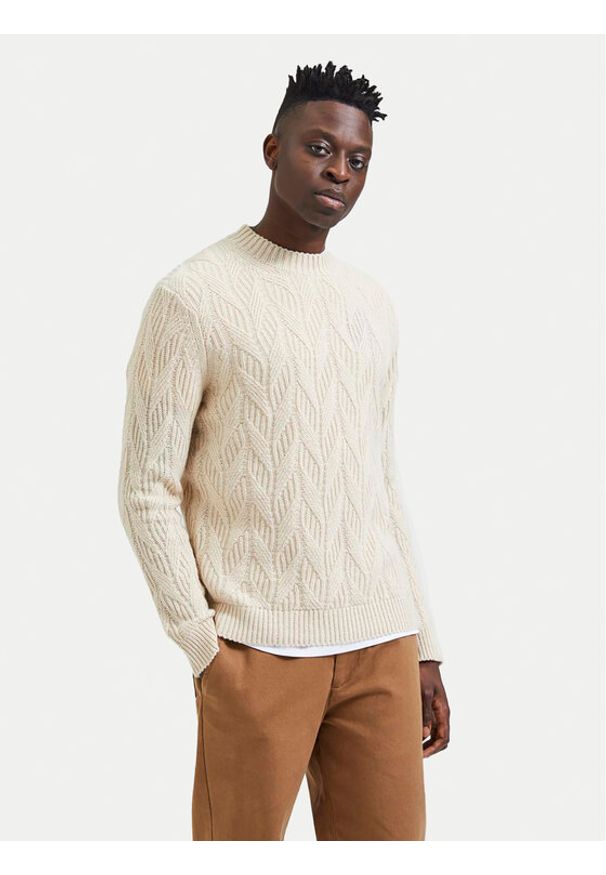 Selected Homme Sweter 16086686 Beżowy Regular Fit. Kolor: beżowy. Materiał: wełna, syntetyk