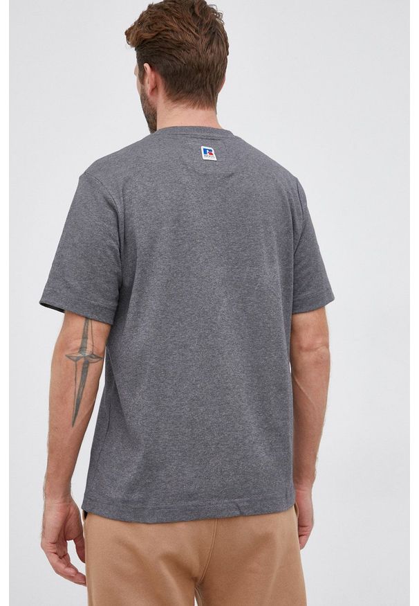 BOSS - Boss - T-shirt bawełniany Boss x Russell Athletic. Kolor: szary. Materiał: bawełna. Wzór: nadruk