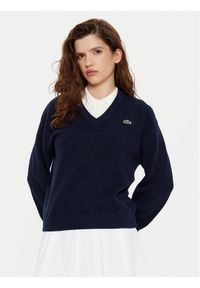 Lacoste Sweter AF5622 Granatowy Regular Fit. Kolor: niebieski. Materiał: bawełna