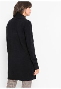 Sweter bez zapięcia z szalowym kołnierzem bonprix czarny. Kolor: czarny. Długość: długie. Wzór: prążki #3