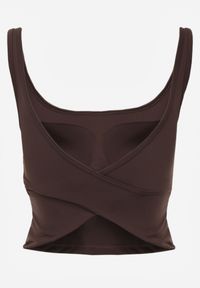 Renee - Brązowy Top Sportowy z Dekoltem i Skrzyżowanymi Paskami na Plecach Helynore. Kolor: brązowy. Długość rękawa: na ramiączkach. Wzór: paski. Styl: sportowy #6