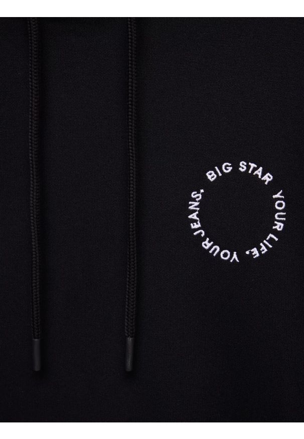 Big-Star - Bluza męska z kapturem czarna Ajrojer 906. Okazja: na co dzień. Typ kołnierza: kaptur. Kolor: czarny. Materiał: jeans, materiał, dzianina. Wzór: haft. Styl: casual