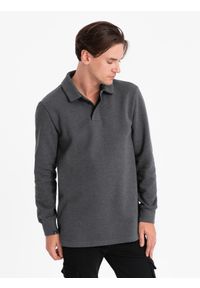 Ombre Clothing - Bluza męska z kołnierzykiem polo ze strukturalnej dzianiny - grafitowy melanż V1 - Rozmiar: M. Typ kołnierza: polo. Kolor: szary. Materiał: dzianina. Wzór: melanż #5