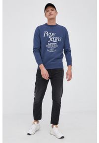 Pepe Jeans Bluza bawełniana męska kolor granatowy z nadrukiem. Okazja: na co dzień. Kolor: niebieski. Materiał: bawełna. Wzór: nadruk. Styl: casual #3