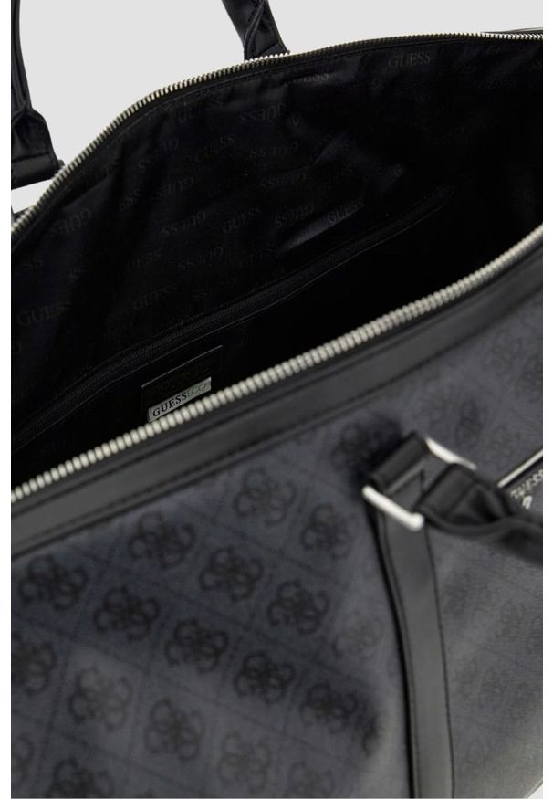 Guess - GUESS Szara logowana podróżna torba męska Milano. Kolor: szary. Materiał: materiał