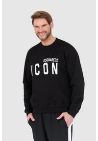 DSQUARED2 Czarna bluza męska z dużym białym logo icon, Rozmiar S. Kolor: czarny
