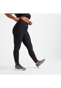 DOMYOS - Legginsy fitness damskie Domyos. Stan: podwyższony. Kolor: czarny. Materiał: materiał, elastan, poliester, skóra. Sport: fitness
