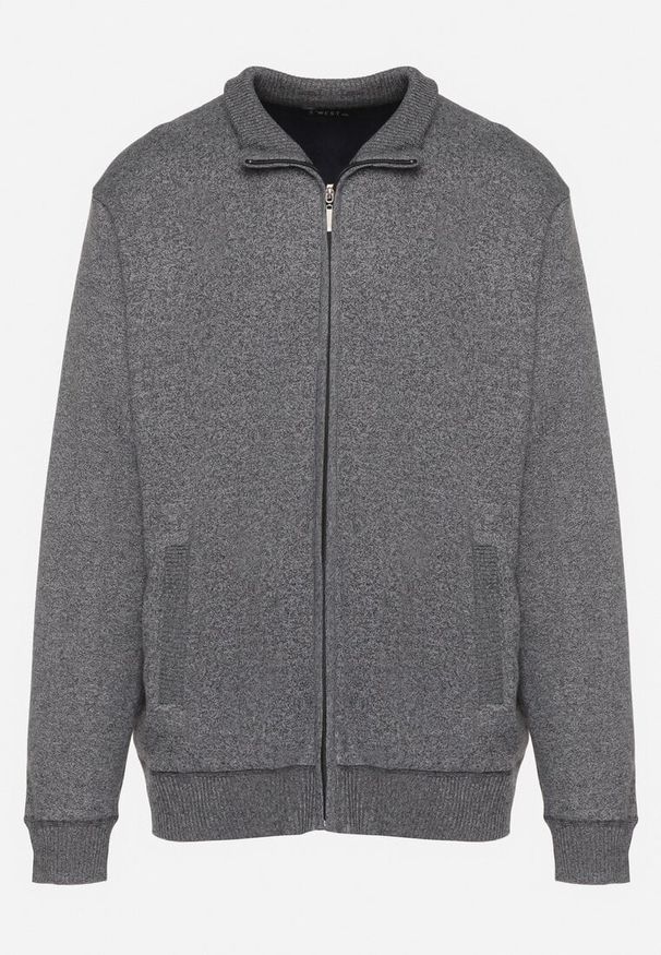 Born2be - Jasnoszary Ocieplany Kardigan z Wełną Zapinany na Suwak Acendrie. Okazja: na spotkanie biznesowe, na co dzień. Kolekcja: plus size. Kolor: szary. Materiał: wełna. Styl: klasyczny, biznesowy, casual