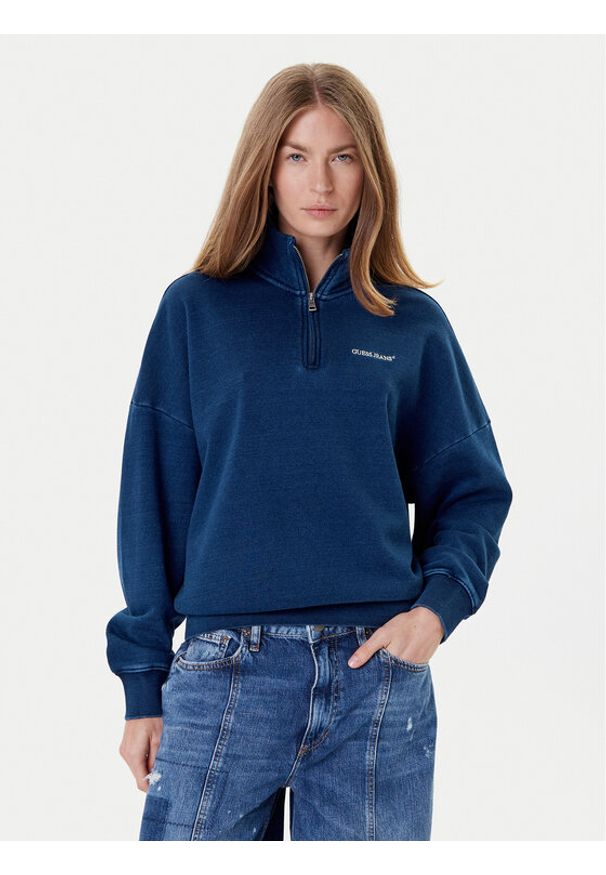 Guess Jeans Bluza W5YQ10 KCXQ1 Granatowy Regular Fit. Kolor: niebieski. Materiał: bawełna