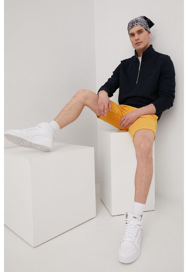 Superdry bluza męska kolor granatowy gładka. Kolor: niebieski. Materiał: bawełna, dzianina. Wzór: gładki