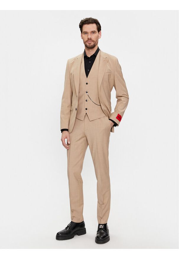 Hugo Garnitur Hesten 50509390 Beżowy Extra Slim Fit. Kolor: beżowy. Materiał: wełna, syntetyk