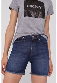 DKNY - Dkny Szorty jeansowe damskie kolor granatowy gładkie medium waist. Okazja: na co dzień. Kolor: niebieski. Materiał: jeans. Wzór: gładki. Styl: casual #1