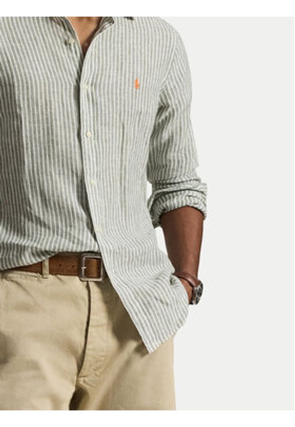 Polo Ralph Lauren Koszula 710B15594001 Zielony jasny Custom Fit. Typ kołnierza: polo. Kolor: zielony. Materiał: len