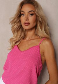 Renee - Fuksjowy Top na Ramiączkach z Ozdobną Koronką Otoro. Kolor: różowy. Materiał: koronka. Długość rękawa: na ramiączkach. Wzór: koronka #5