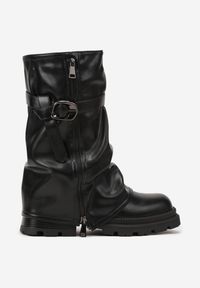 Born2be - Czarne Botki Typu Workery Ozdobione Wywiniętą Cholewką i Paskiem Anerla. Okazja: na co dzień. Zapięcie: pasek. Kolor: czarny. Materiał: jeans. Szerokość cholewki: normalna. Wzór: aplikacja. Styl: casual #6