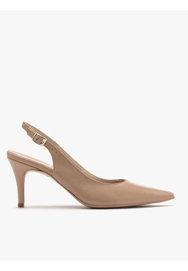 Ryłko - Beżowe czółenka typu slingback. Kolor: beżowy. Materiał: skóra. Obcas: na obcasie. Styl: street. Wysokość obcasa: średni