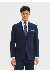 Pako Lorente - PAKO LORENTE - Granatowa marynarka garniturowa z lnem. Kolor: niebieski. Materiał: len. Wzór: gładki. Sezon: wiosna #1