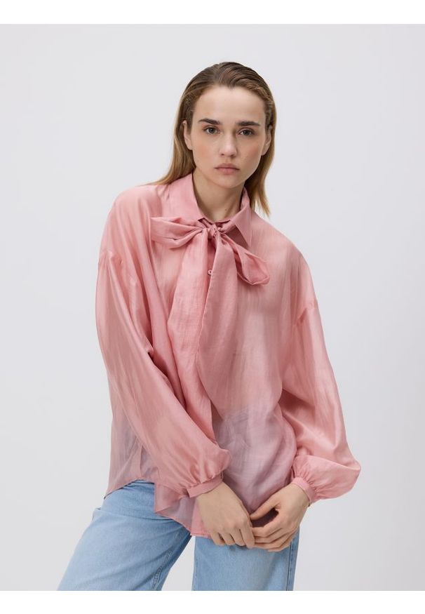 Reserved - Koszula z lyocellem - różowy. Kolor: różowy. Materiał: tkanina