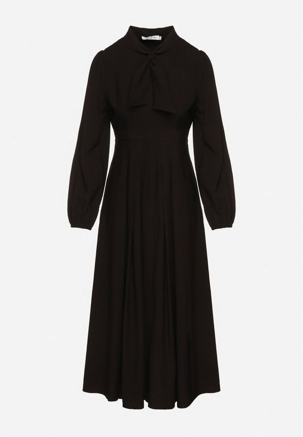 Born2be - Czarna Wiskozowa Plisowana Sukienka z Wiązaniem Asorrise. Okazja: na co dzień. Kolor: czarny. Materiał: wiskoza. Styl: elegancki, casual