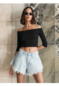 Sinsay - Szorty jeansowe - niebieski. Stan: podwyższony. Kolor: niebieski. Materiał: jeans #1