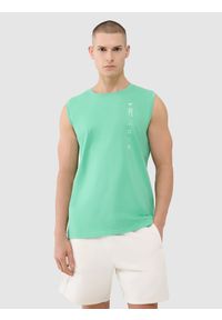 4f - 4F Tank top regular męski - zielony XXL. Kolor: zielony. Materiał: dzianina, bawełna, jersey. Długość rękawa: bez rękawów. Wzór: napisy, nadruk, ze splotem, gładki #1