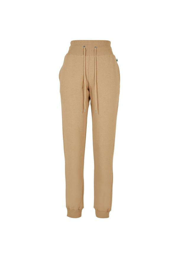 Spodnie dresowe organiczna wysoka talia duże rozmiary kobiety Urban Classics. Kolor: beżowy. Materiał: dresówka. Długość: długie