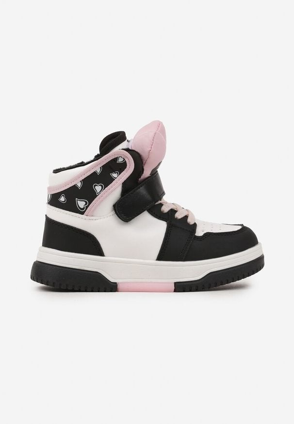 Born2be - Czarno-Różowe Skórzane Botki Sneakersy z Ociepleniem Noninor. Okazja: na imprezę, na co dzień, na uczelnię. Zapięcie: rzepy. Kolor: czarny. Materiał: skóra. Sezon: zima, jesień. Styl: klasyczny, casual, elegancki
