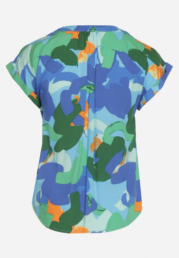 Born2be - Zielono-Granatowa Bluzka z Wiskozy w Abstrakcyjny Wzór z Krótkimi Rękawami Zleria. Okazja: na co dzień. Kolekcja: plus size. Kolor: zielony. Materiał: wiskoza. Długość rękawa: krótki rękaw. Długość: krótkie. Wzór: aplikacja. Styl: casual
