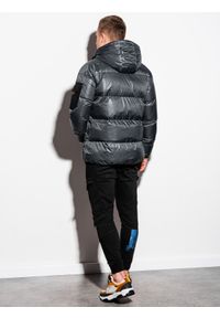 Ombre Clothing - Kurtka męska zimowa C457 - grafitowa - XL. Kolor: szary. Materiał: poliester. Wzór: aplikacja. Sezon: zima #9