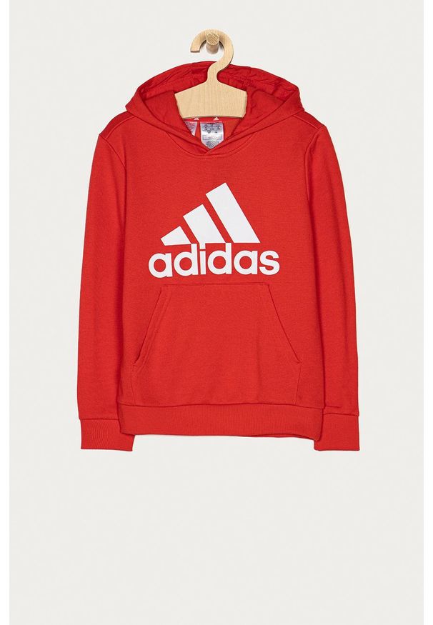 Adidas - adidas Bluza GN4037 kolor czerwony z kapturem z nadrukiem. Okazja: na co dzień. Typ kołnierza: kaptur. Kolor: czerwony. Materiał: poliester. Wzór: nadruk. Styl: casual