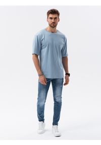 Ombre Clothing - T-shirt męski bawełniany OVERSIZE - niebieski V4 S1628 - XL. Kolor: niebieski. Materiał: bawełna #4