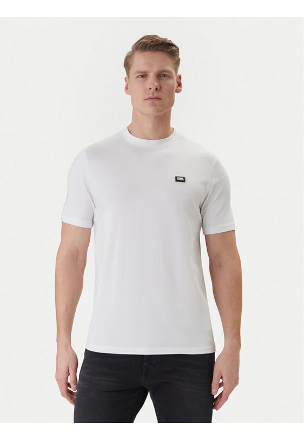Karl Lagerfeld - KARL LAGERFELD T-Shirt 755052 562235 Biały Regular Fit. Typ kołnierza: dekolt w karo. Kolor: biały. Materiał: bawełna