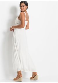 Sukienka z koronką bonprix biel wełny. Kolor: biały. Materiał: wełna, koronka. Długość rękawa: bez rękawów. Wzór: koronka. Długość: maxi #4