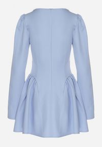 Born2be - Niebieska Koktajlowa Sukienka o Rozkloszowanym Kroju z Falbankami i Gorsetem Farian. Typ kołnierza: kołnierz z falbankami, dekolt gorset. Kolor: niebieski. Długość rękawa: długi rękaw. Typ sukienki: gorsetowe. Styl: wizytowy #7