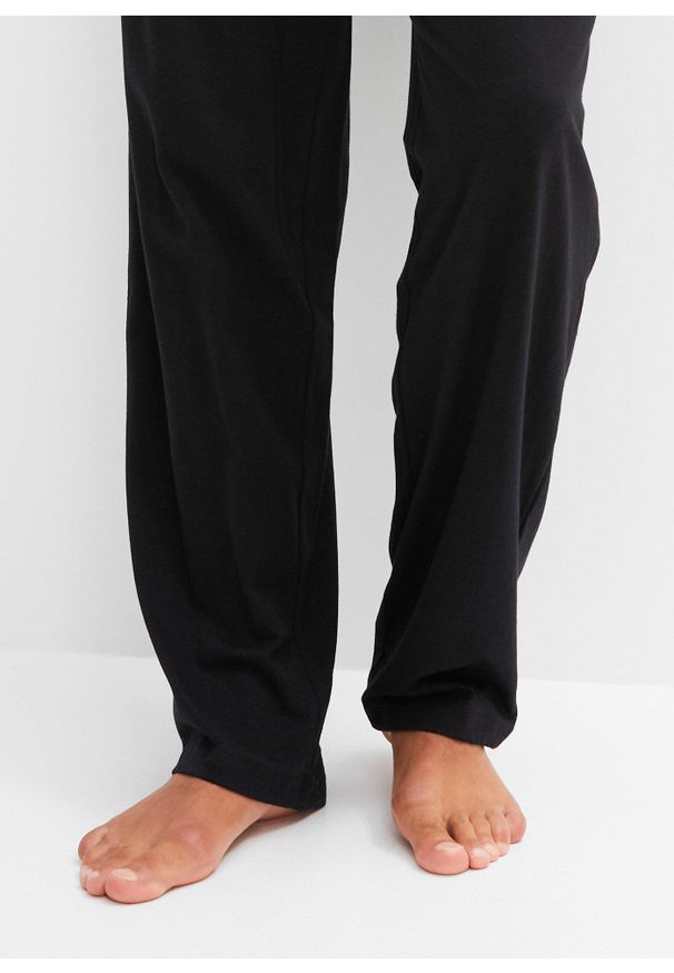 bonprix - Piżama z czystej bawełny z długim rękawem. Kolor: czarny. Materiał: bawełna. Długość: długie. Wzór: paski