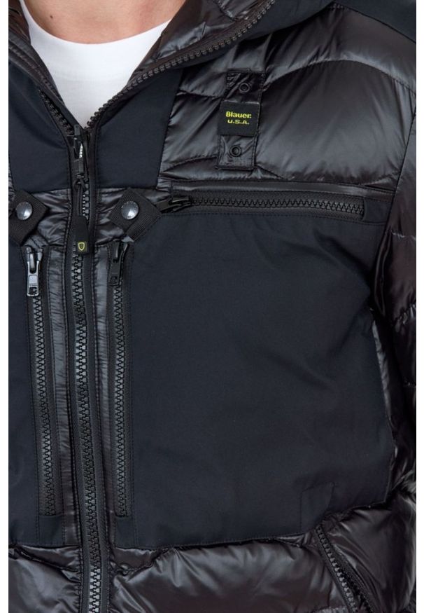 Blauer USA - BLAUER Czarna puchowa kurtka męska z kapturem, Rozmiar 3XL. Typ kołnierza: kaptur. Kolor: czarny. Materiał: puch