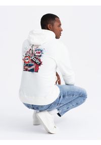 Ombre Clothing - Bluza męska hoodie z nadrukiem na plecach - ecru V3. Materiał: bawełna. Wzór: nadruk