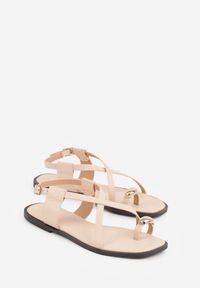 Renee - Beżowe Sandały Typu Japonki Ozdobione Metaliczną Aplikacją Grynyra. Kolor: beżowy. Wzór: aplikacja. Sezon: lato #6