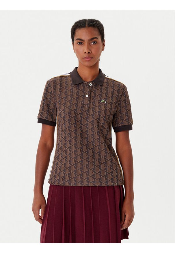 Lacoste Polo DF3364 Brązowy Slim Fit. Typ kołnierza: polo. Kolor: brązowy. Materiał: syntetyk