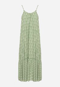 Born2be - Zielona Bawełniana Sukienka Rozkloszowana z Geometrycznym Wzorem Niladora. Okazja: na co dzień. Kolor: zielony. Materiał: bawełna. Długość rękawa: na ramiączkach. Wzór: geometria. Sezon: lato. Styl: casual #6