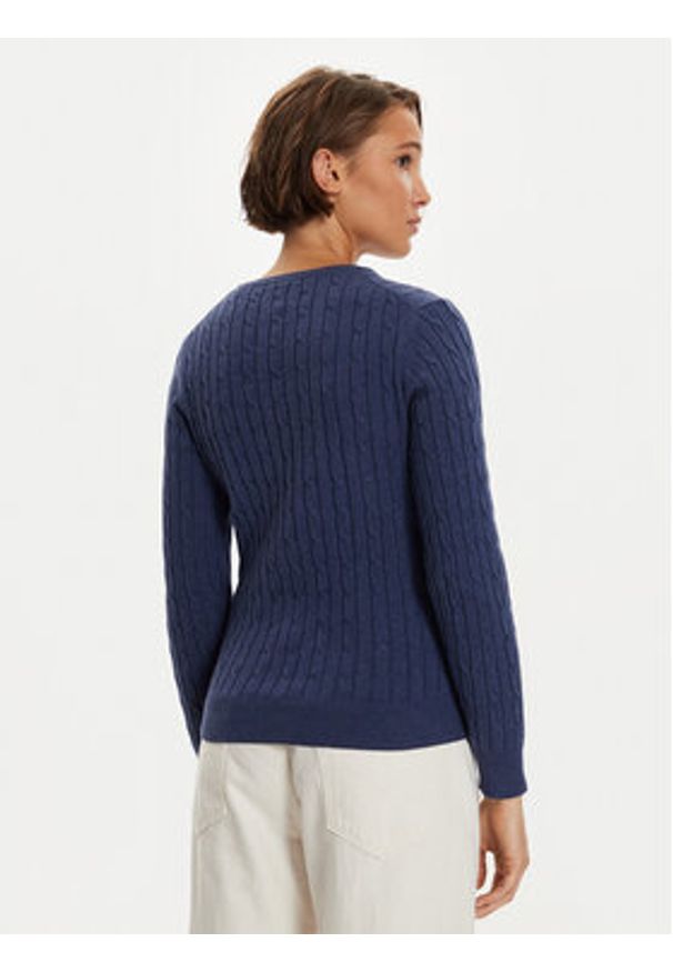 GANT - Gant Sweter 4800101 Granatowy Slim Fit. Kolor: niebieski. Materiał: bawełna
