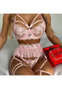 Intica - Komplet bielizny z koronką i piórkami elegancki Gitza. Kolor: czarny. Materiał: koronka. Wzór: koronka #3